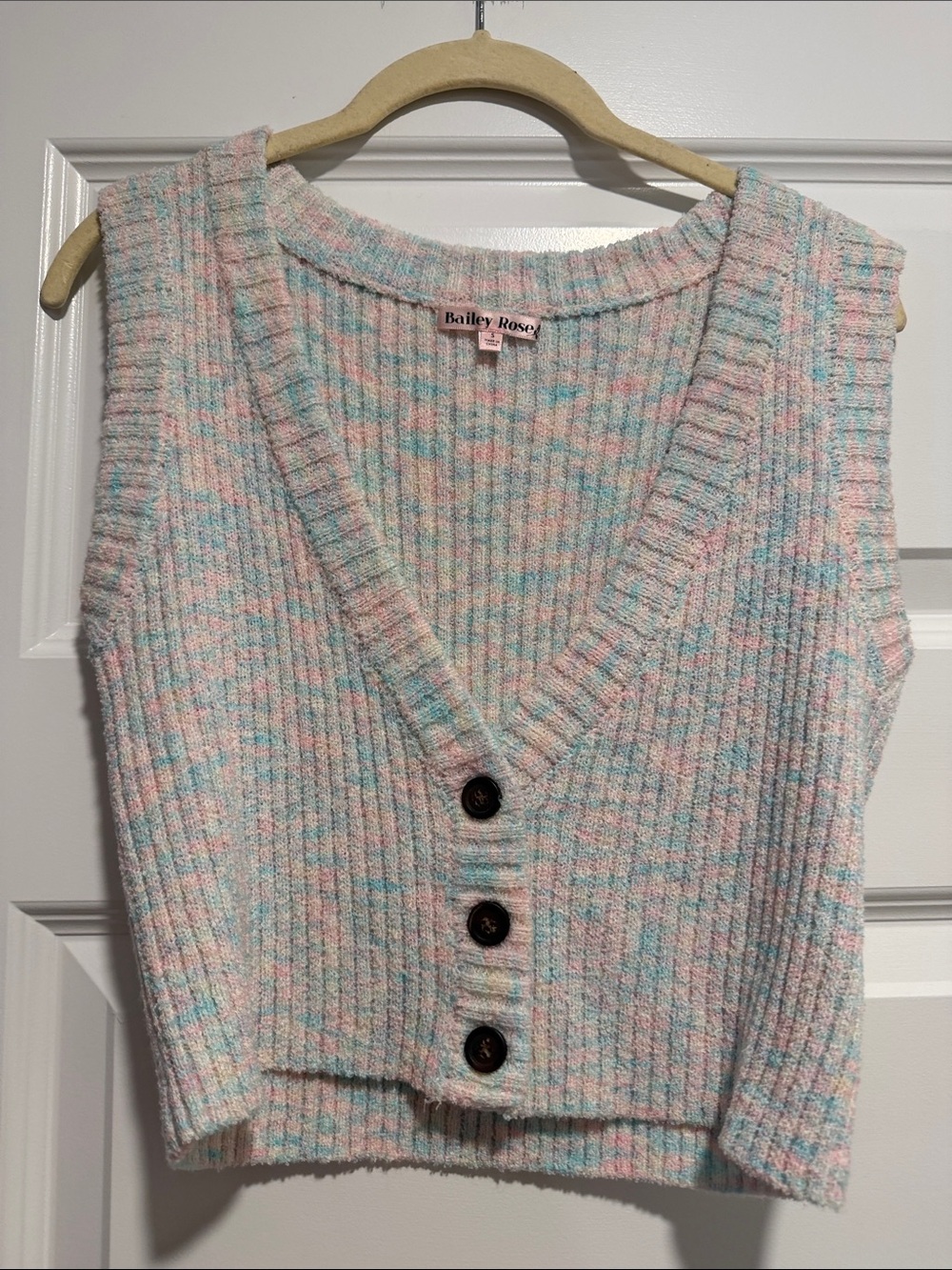 Bailey Rose Pastel Speckled V-Neck Button Sweater Vest